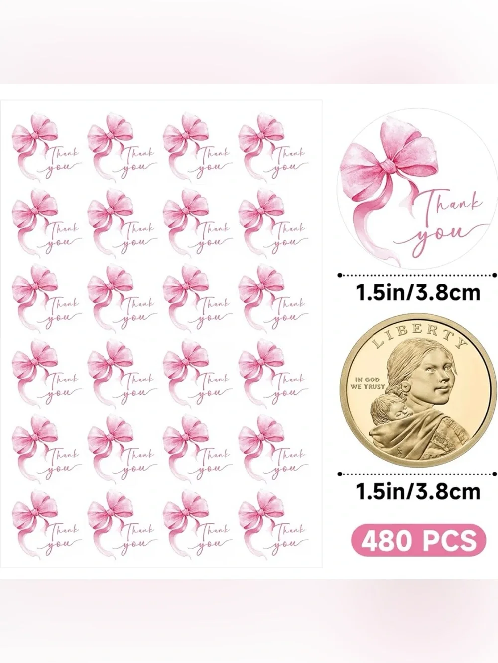 Lg Poly Mailers Pink Gingham & Bows with coordinating Thank you Cards & Stickers